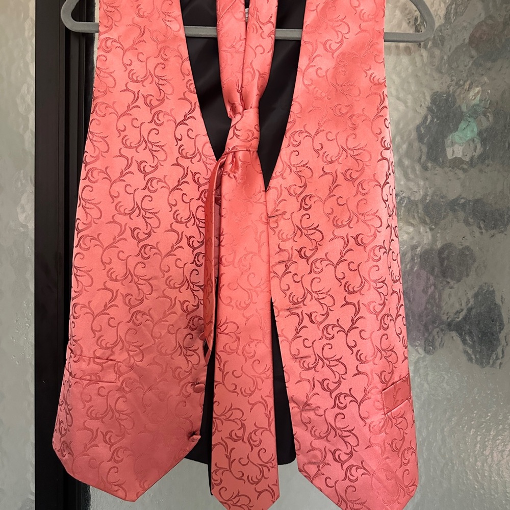 Elegant Coral Men's Vest and Tie Set